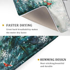 Pine Tree Dish Drying Mat for Kitchen Countertop Red Bird Dishes Mats Winter - Image 3