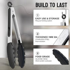 HOTEC Premium 7 & 9 Inch Kitchen Tongs, Stainless Steel Locking Cooking Tongs - Image 2