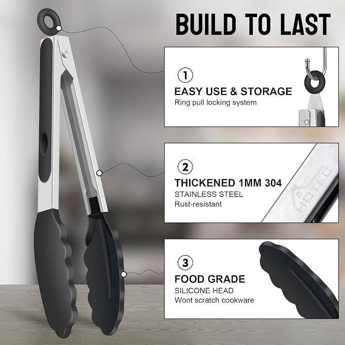 HOTEC Premium Stainless Steel Locking Kitchen Tongs - Image 4