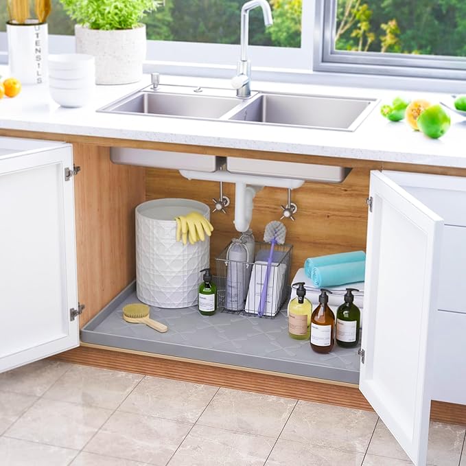 SIKADEER 25" x 22" Under Sink Mat Waterproof, Silicone Mat Kitchen Drawer Shelf - Image 2