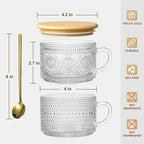 Vintage Coffee Mugs, Overnight Oats Containers - 14oz Clear Embossed Glass Cups - Image 7
