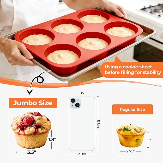 Jumbo Muffin Pan, 3.5 Inch Large Muffin Pan 6 Cup Silicone Jumbo Cupcake Tin - Image 3