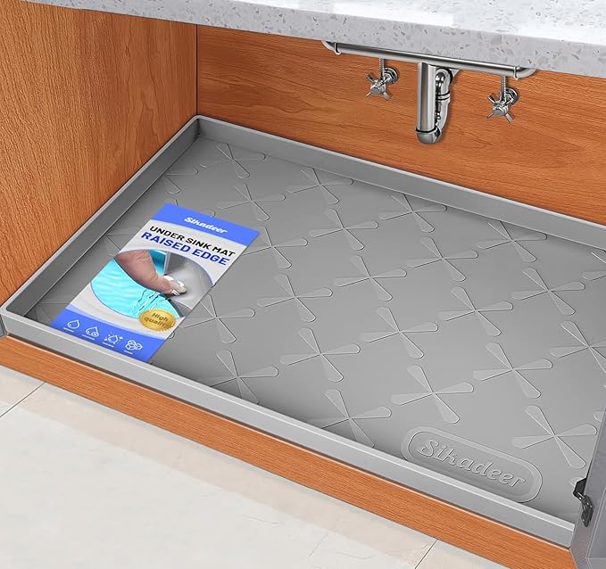 SIKADEER 31" x 19" Under Sink Mat Waterproof, Silicone Mat Kitchen Drawer Shelf by SIKADEER