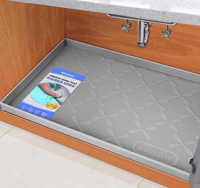 SIKADEER Under Sink Mat Waterproof 34" x 19", Silicone Mat Kitchen Drawer Shelf by SIKADEER