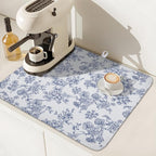 Blue Floral Dish Drying Mat for Kitchen Counter Chinoiserie Flower Microfiber - Image 7