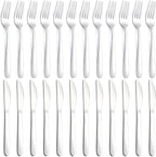 24-Piece Forks and Knives Set for 12, Food-Grade Stainless Steel Silverware Set by Gymdin