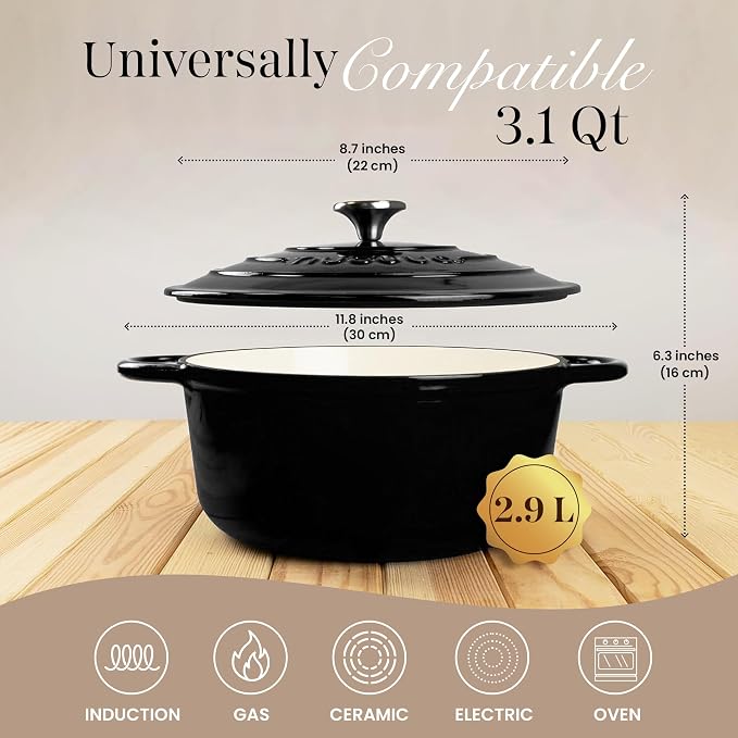 Cast Iron Pot with Lid – Non-Stick Ovenproof Enamelled Casserole Pot, Oven Safe - Image 2