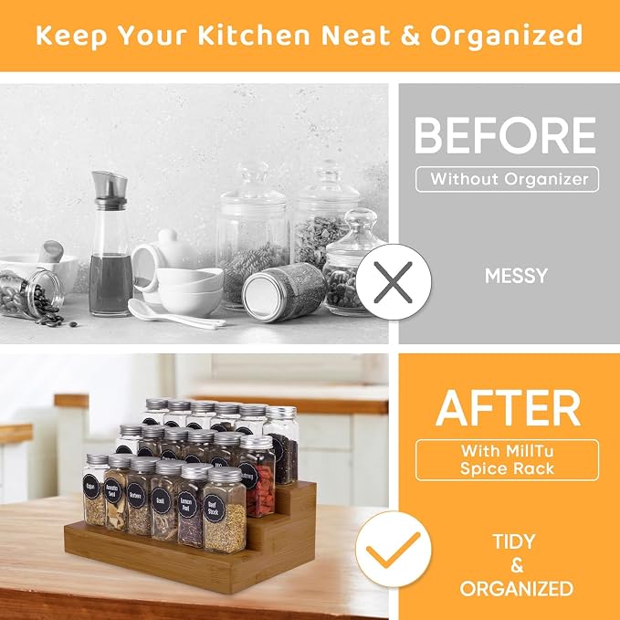 Bamboo Spice Rack Organizer for Cabinet 2 Pack - Image 2