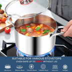TeamFar 3.5 Quart Stock Pot, Tri-Ply Stainless Steel Pasta Cooking Pot - Image 4