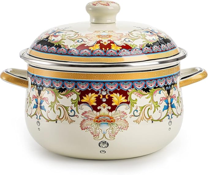 Retro Flower Enamel Stockpot by OLYTARU