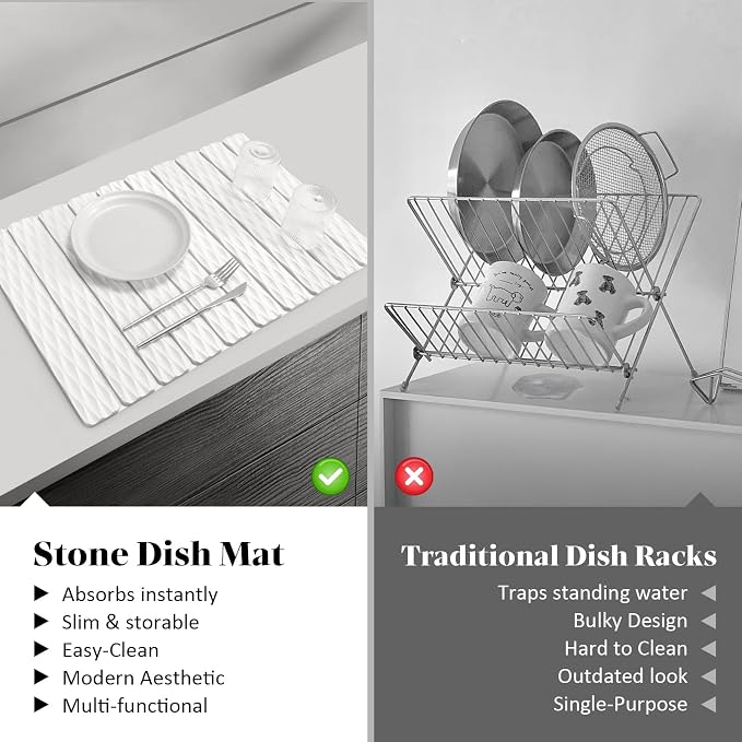 Large Stone Dish Drying Mats for Kitchen Counter, Fast Drying Collapsible Dish - Image 6