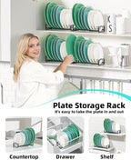 Plate Organizer for Cabinet, Kitchen Dish Rack Organizer for Cabinet Countertop - Image 2