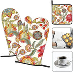 Boho Floral Oven Mitts and Pot Holders Sets of 3 Heat Resistant Hot Pads - Image 3