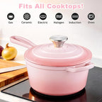 2 Quart Sauce Pan with Lid, Leonyo Small Cooking Pots, Enameled Cast Iron - Image 5