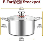 E-far 8 Quart Stock Pot with Lid, 18/10 Tri-ply Stainless Steel Stockpot - Image 2