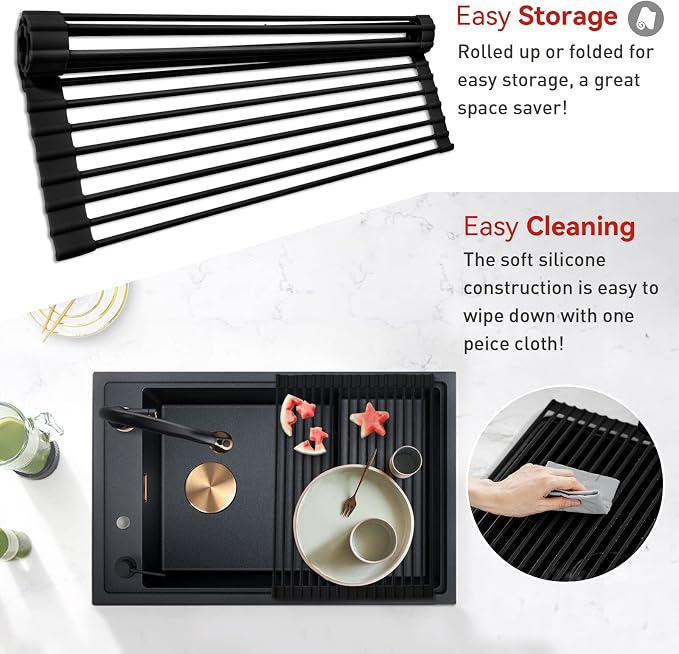 MERRYBOX 20.5" x 13" Roll Up Dish Drying Rack Silicone Wrapped Over The Sink - Image 3