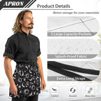 Server Apron with 3 Pockets, Waterproof Oil Waitress Waiter Half Apron - Image 6