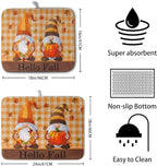 Hello Fall Autumn Gnomes Dish Drying Mat 16x18 Thanksgiving Pumpkin Maple - Image 2
