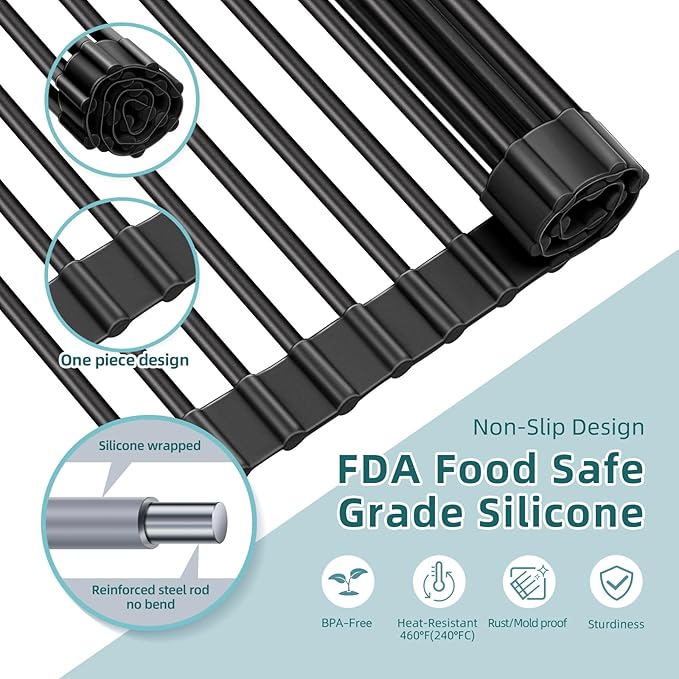 Ohuhu Over The Sink Dish Drainer Drying Rack, 17.6" W x 15.4" L Roll Up Dish - Image 5