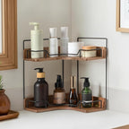 2-Tier Bathroom Counter Organizer, Wooden Corner Shelf - Image 6