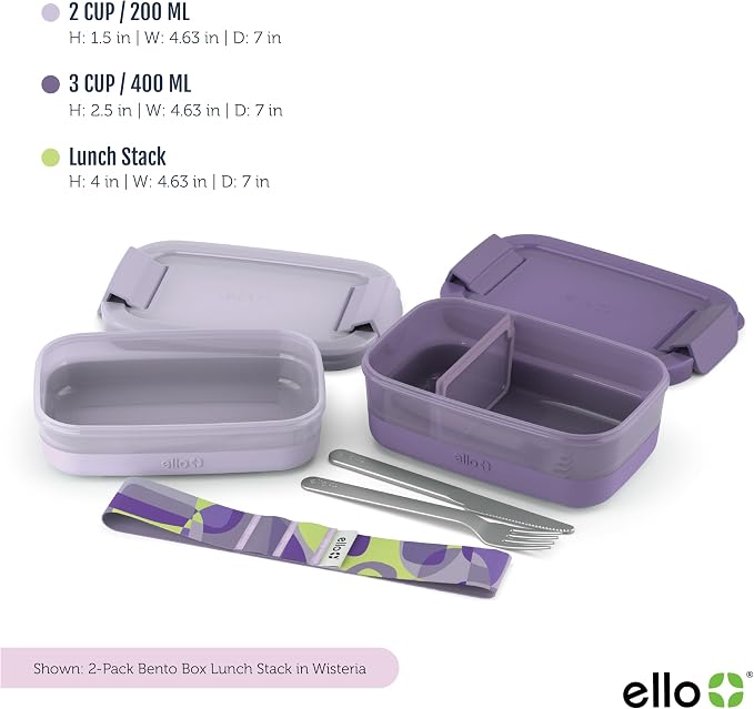 Ello 2-Pack Bento Box Lunch Stack Plastic Food Storage Container | Leak-Proof - Image 4