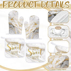Bencailor 6 Pcs Marble Kitchen Decor Gold Pot Holders Oven Mitts 2 Dish Towels - Image 5