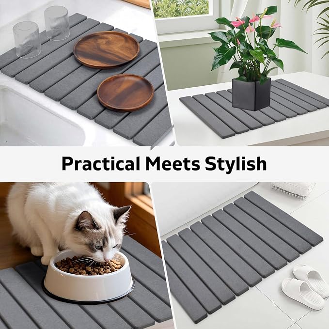 Large Stone Dish Drying Mat for Kitchen Counter, Collapsible Quick Dry Dish - Image 7