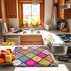 Boho Drying Mat 16" X 18" Abstract Plaid Kitchen Counter Stone Large Dish - Image 3