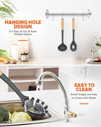 Pasta Fork and Ladle Set, and Sauce Pasta, BPA-Free Matte Silicone, Wood Handle - Image 6