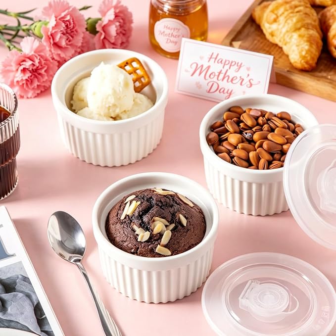 vancasso 10 oz Ramekins with Lid, Porcelain Creme Brulee Souffle Dishes - Image 3