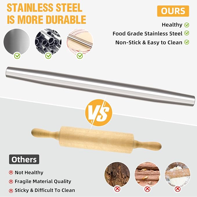 Rolling pin, Smooth Stainless Steel Rolling Pin, Rolling Pin - Image 4