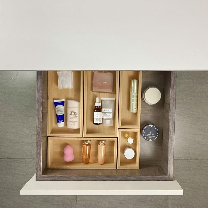 bamboo drawer organizer Set, expandable drawer dividers, wooden storage - Image 7