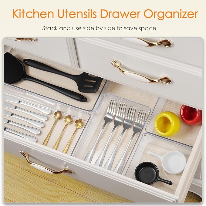 Criusia Drawer Organizer, 18 Pack Large Clear Plastic Kitchen Drawer Organizers - Image 4