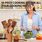 Wooden Spoons for Cooking 10 Pieces Set, Kitchen Utensils Spatula, Wooden - Image 5
