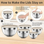 Mixing Bowls with Airtight Lids Set, Large Prep Metal Mixing Bowls - Image 3