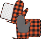 Buffalo Plaid Black and Orange Oven Mitts and Pot Holders Set - Image 2
