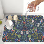 Flower Floral Dish Drying Mat 18x24 inch Microfiber Navy Blue Drying Mats - Image 4