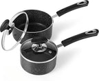 Nonstick Saucepan Set with Lid, Non Stick 1Qt & 2Qt Sauce Pan Set with Glass by HooJay