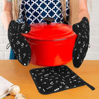 Music Notes Oven Mitts and Pot Holders Sets of 3 Black Hot Pads Musicial Oven - Image 7