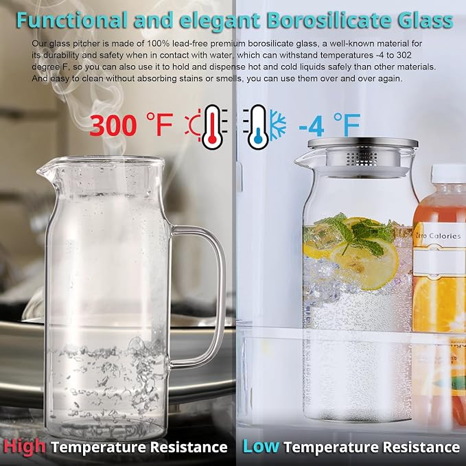 Bivvclaz 2 Pack 2 Liter 68 oz 2.1 Qt Glass Pitcher - Image 5
