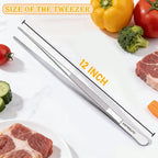 12-Inch Kitchen Tweezers, 18/8 Stainless Steel Metal Fine Tweezers Tongs - Image 7