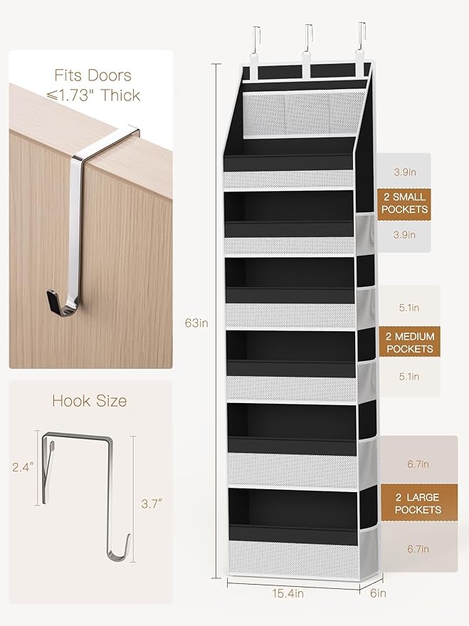Criusia Over the Door Organizer, Heavy-Duty 6-Shelf Hanging Storage - Image 7