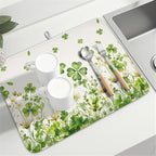 St Patrick's Day Dish Drying Mat 18 x 24 Inch Green Clover Dish Drainer Rack - Image 8