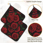 Vintage Red Rose Pot Holder Set of 2, Heat Resistant Potholders Oven Hot Pads - Image 4