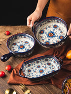 Blue and Orange Flower Vintage Style Ceramic Bakeware Casserole Lasagna Pans - Image 5