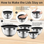 Mixing Bowls with Airtight Lids Set, Large Prep Metal Mixing Bowls - Image 4