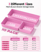 10 Pack Large Size Plastic Drawer Organizers Set, 3 Sizes Desk Drawer Organizer - Image 2