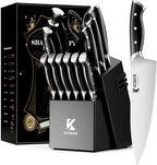 Kitchen Knife Set with Block: 15-Piece German Stainless Steel with Dual by Unknown