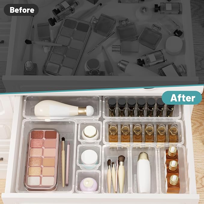 WOWBOX 8 PCS Clear Plastic Drawer Organizer Set, 4 Sizes Desk Drawer - Image 5