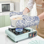 Vintage Flower Blue and White Leaves Oven Mitts and Pot Holders Sets of 4 - Image 5